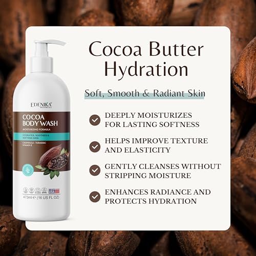 Cocoa Butter Body Wash, Cleanses, Hydrates & Nourishes, Deep Moisturizing Shower Gel for Dry and Sensitive Skin, Women & Men, Organic & Natural, 16 fl oz, 2-Pack