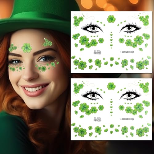 St. Patrick's Day Green Shamrock Face Temporary Tattoos (2pcs)