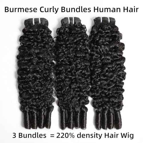 Burmese Curly Bundles Human Hair 16 Inches 100% Unprocessed Quick Weave 3c4a Water Wave with Spiral Curly End Real Human Hair Extensions Natural Black