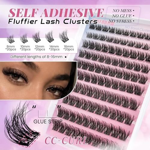 Whybraw Self Adhesive Lash Clusters - 100PCS Fluffy 3D Wispy Lashes 8-16mm