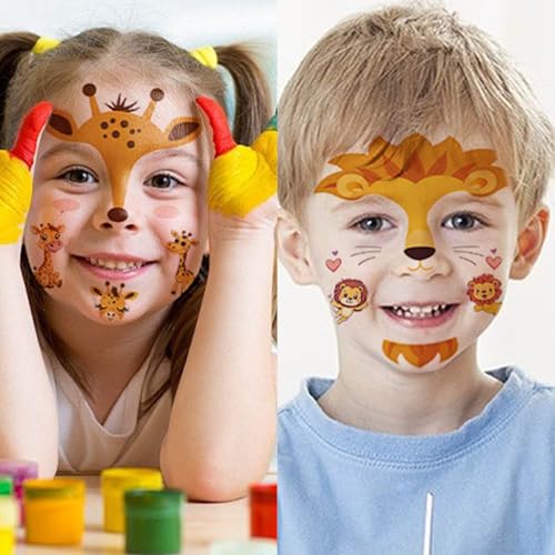 Animal Face Temporary Tattoos for Kids - 10 Pack Waterproof