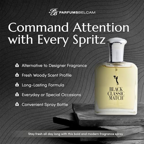 PB ParfumsBelcam Black Classic Eau De Toilette for Men 2.5 Fl. Oz