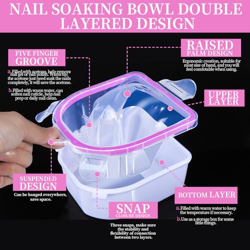 FANDAMEI Gel Nail Polish Remover Kit, Nail Soaking Bowl, Nail Soak Off Bowl, Nail Soaking Bowl For Acrylic Nails, Dip Powder Remover Tools, Nail Remover Bowl, Manicure Bowls Nail Soaking, Cuticle Kit