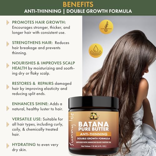 Sunny Isle Batana Pure Butter Infused with Jamaican Black Castor Oil 4 oz, Double Growth Formula