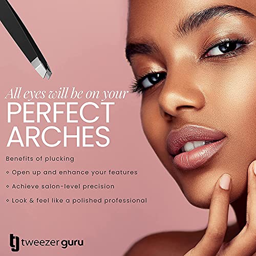 Tweezer Guru Tweezers for Women - 2pc Slant Pointed Precision Tweezers for Eyebrows & Ingrown Hair Removal - Blackhead and Splinter Tweezer with Sharp Needle Nose Point for Plucking (Sky Blue)