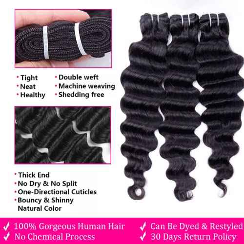 12A Grade Loose Deep Wave Bundles Loose Deep Wave Human Hair 3 Bundles Brazilian Loose Deep Wave Bundles 12A Virgin Loose Curly Weave Bundles Human Hair 100% Unprocessed Curly Hair Extensions