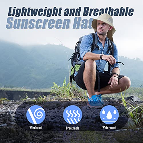 Outdoor Sun Hat for Men with 50+ UPF Protection Safari Cap Wide Brim Fishing Hat with Neck Flap, for Dad Light Grey