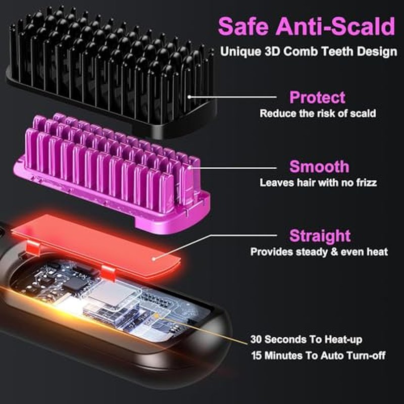 CELLBELL Go Brush Pro Cordless Hair Straightener Brush - Portable Ceramic Styling Tool with 4 Heat Modes & LED Display