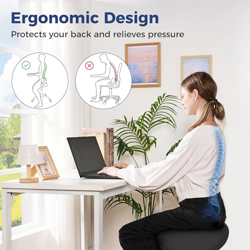 Ergonomic Saddle Stool with Wheels - Thick Wide Seat, Adjustable Height, Black