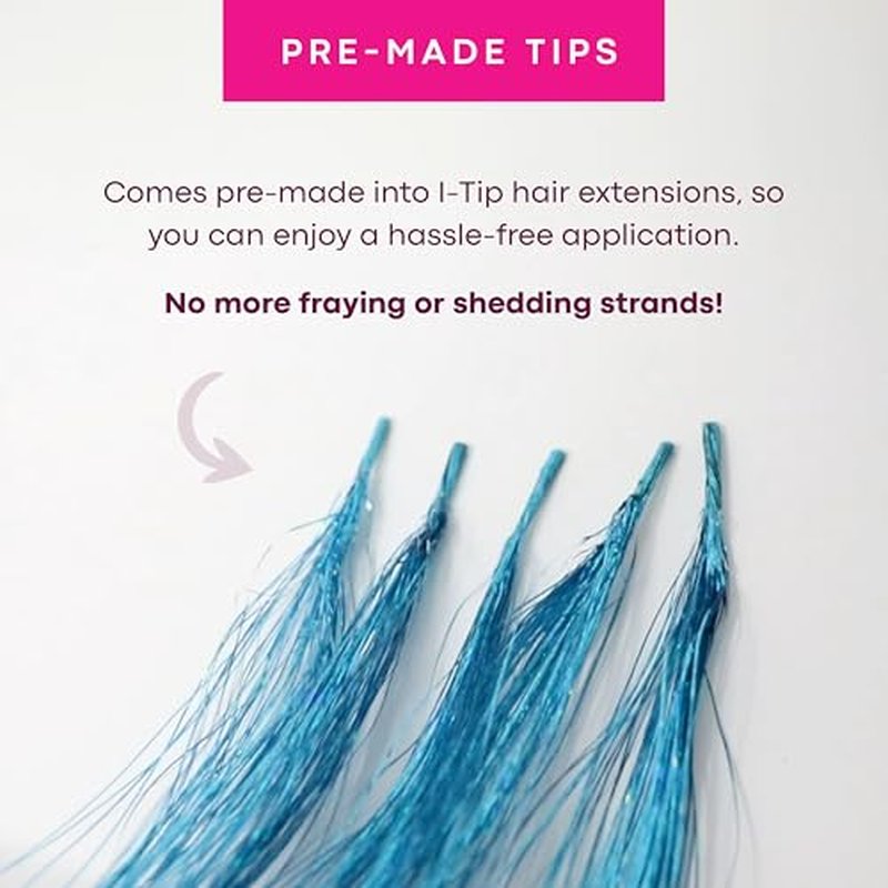 I-Tip Hair Tinsel Extensions Kit - 24 Inch Glitter Hair (Blue)