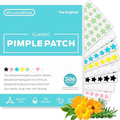 Pimple Patches,Hydrocolloid Star Pimple Patches for Face,Acne Patches for Face,Invisible Blemish Patches with Tea Tree, Salicylic Acid and Centella Asiatica 306 Count,Vegan,Suitable for All Skin Types