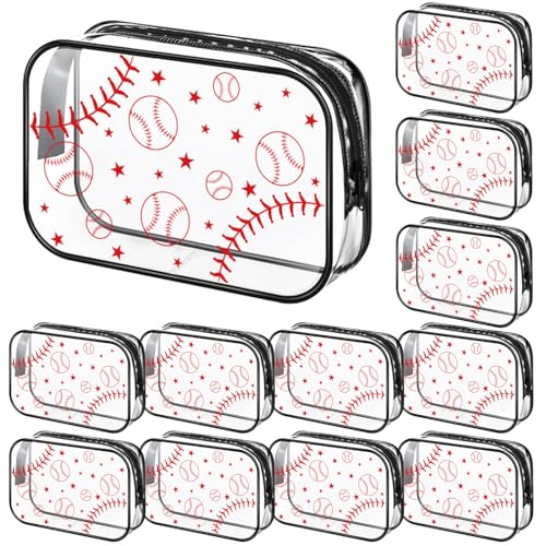 12 Pieces Baseball Makeup Bags 7 x 4.7 x 2.4inch Clear PVC Baseball Cosmetic Case Waterproof Travel Size Toiletry Bags for Women Portable Makeup Pouch