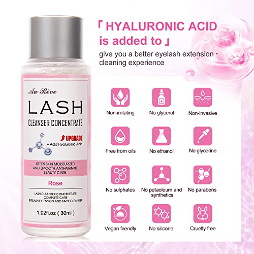 AuReve Lash Shampoo Concentrate 30ml Lash Cleanser Concentrate Add Hyaluronic Acid Oil-Free Lash Extension Shampoo Perfect for Salon，Aloe