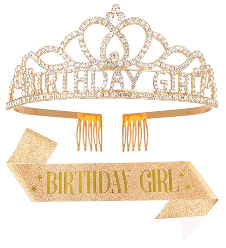 Elegant Birthday Tiara and Crown with Sash for Women