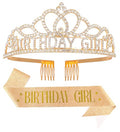Elegant Birthday Tiara and Crown with Sash for Women