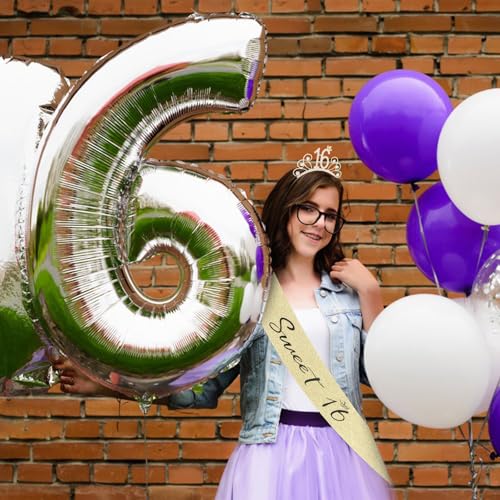 YARIEW Sweet 16 Birthday Sash Headband, Sweet 16 Birthday Decorations for Girls, Birthday Crown and Sash, 16th Birthday Gifts for Girls, Sweet Sixteen Gifts for Girls Gold