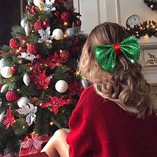 CAKURE Christmas Bow Hair Scrunchies Green Bowknot Hair Ties Red Velvet Scrunchy Elastic Hair Band Hair Bow Scrunchy Ponytail Holder Xmas Hair Accessories for Women and Girls (Type A)