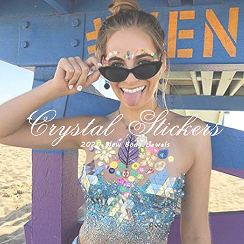 Ludress Crystal Face Stickers Glitter Acrylic Body Stickers Rhinestone Eyes Stickers Mermaid Body Jewels Rave Festival Face Stickers for Women and Girls