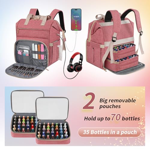 LTINVECK Nail Polish Organizer Backpack - Holds 70 Bottles