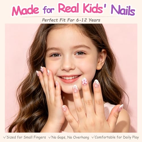 24pcs Kids Press On Nails - Trendy Ballet Bow & Flower Designs