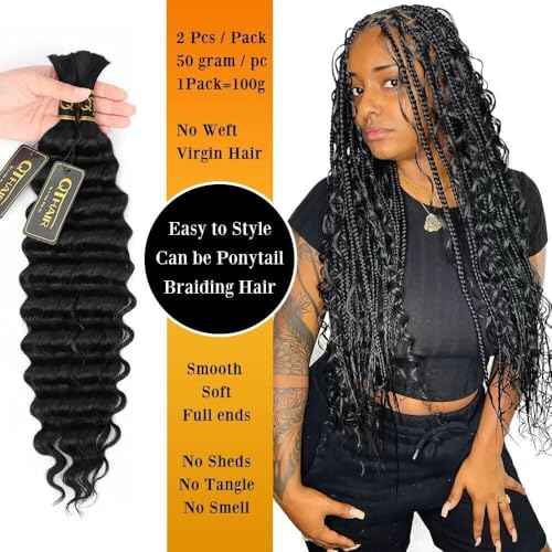 QTHAIR Deep Wave Human Hair Bulk For Braiding No Weft (20"#1 Jet Black)16A 100% Unprocessed Brazilian Virgin Hair Extensions Deep Wave Bundle Human Hair Bulk Hair for Brading