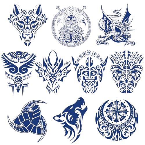 Aresvns Aztec Viking Temporary Tattoos Men 10 Sheets