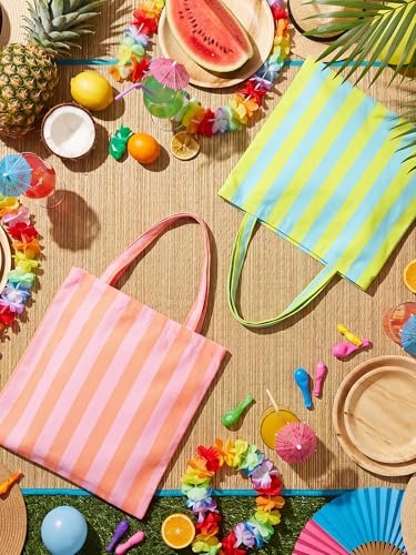 Paterr 6-Pack Striped Canvas Tote Bags for Beach & Shopping
