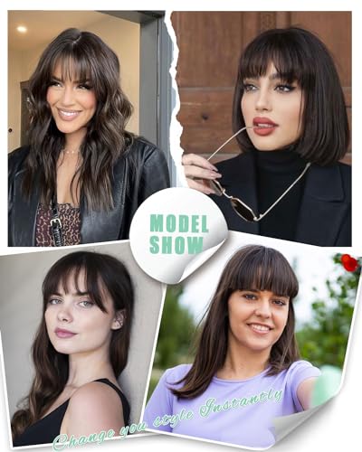 Rosooi Human Bangs Hair Clip in Bangs for Women Natural Curved Wispy Bangs Fringe With Temples Hairpieces for Daily Party Us