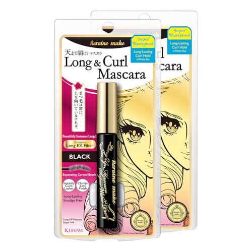 HEROINE MAKE by KISSME Mascara Black Volume and Length | Waterproof Mascara by Defining Fiber for Long and Curl Eye Makeup for Women, Made in Japan, Black, 2 EA