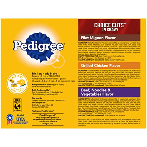 PEDIGREE CHOICE CUTS in Gravy Adult Soft Wet Meaty Dog Food Variety Pack, (18) 3.5 oz. Pouches