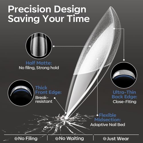 Modelones Short Almond Nail Tips 360pcs Clear Half-Matte