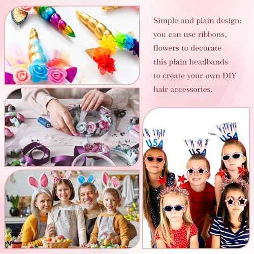 Hotop 100 Pcs Plastic Headbands Bulk 1 Inch Wide Craft No Teeth Plain Headbands DIY Hair Band Accessories for Girls Women (Black,1/2 Inch Wide)