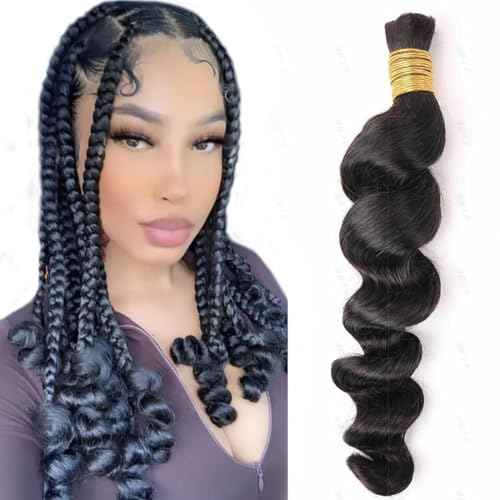 Human Braiding Hair for Boho Braids Loose Deep Wave Bulk Human Hair Knotless 100% Unprocessed Brazilian Virgin Hair Extensions for Braiding Curly Water Wave 1 Bundle No Weft 100g 24inch Natural Black
