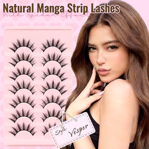 Manga Cat Eye False Eyelashes - 7 Pairs, 9-14mm Spiky Lashes