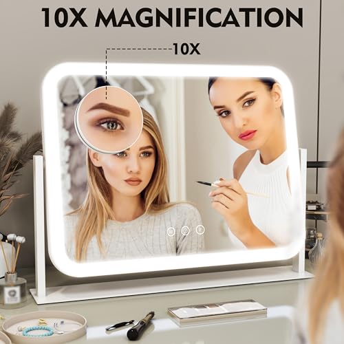 ROLOVE Lighted Makeup Mirror 17x13 10X Magnification Touch Control