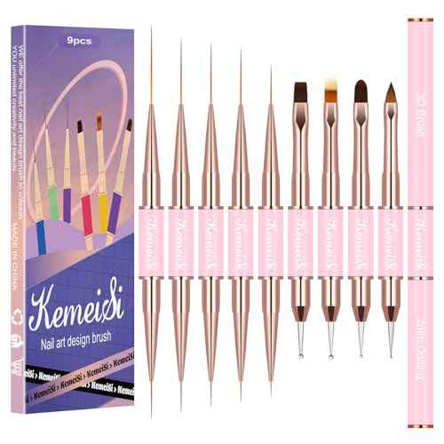 Nail Art Brush Set, 9PCS Double-Ended Acrylic Liner Brush Dotting Pen for Gel Polish, Nail Design Tools for Professional Manicure DIY Home Salon