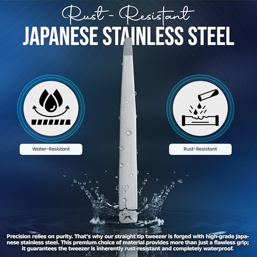 Professional Straight Stainless Steel Tweezers for Men & Women - Precision Eyebrow Facial Hair Removal with Strong Grip & Fine Point Tip (Smoky Silver)