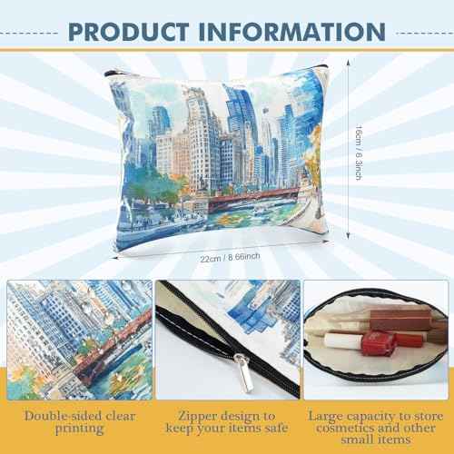 Reginary 12 Pcs Chicago Souvenirs Makeup Bag Travel Gift Cosmetic Bag Trip Favors Chicago City Themed Gifts for Traveller Birthday Christmas Bachelorette Party Favors