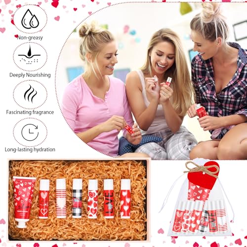 144 Pcs Valentine's Day Lip Balm Hand Cream Set Party Favors, Include 36 Red Valentine Lip Balm 36 Moisturizing Hand Cream 36 Bags 36 Love Cards and Ropes for Women Accessories Gifts