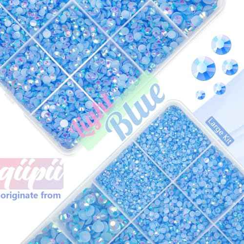 Resin Flatback Rhinestones w B7000 Jewelry Glue for Bedazzling Crafting 2mm-6mm Gems Stones Diamonds for Nails Eyes Face Makeup Tumblers Mugs Bottles DIY Crafts (Light Blue, Jelly)