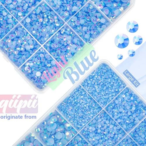 Qiipii Light Blue AB Resin Rhinestones Bedazzling Kit with B7000 Glue for Crafts & Jewelry - 2mm-6mm Flatback Gems