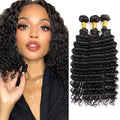 WuvuSnm Black #1BDP Deep Wave Human Hair Bundles 14-18 Inch Brazilian Natural Black