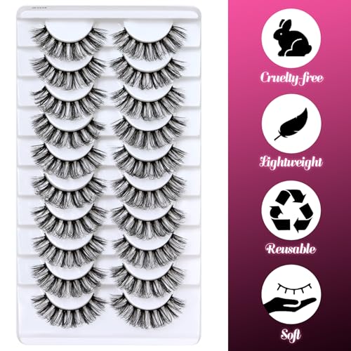 Veleasha Russian Strip Lashes DD Curl Fluffy Faux Mink 10 Pairs