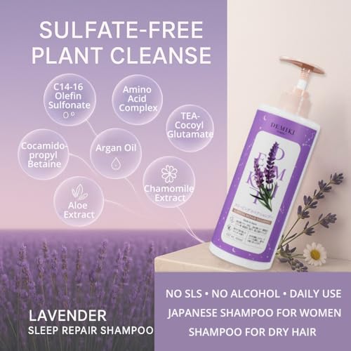 DEMIKI Lavender Shampoo for Damaged Hair - Sulfate Free, 450ml