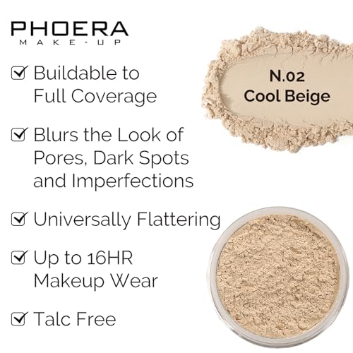PHOERA Foundation, PHOERA Contour Palette,Shades with Highlighter & Bronzer & Blush,Up to 24 Hour Fresh Wear,PHOERA Concealer Primer Powder (104+105+ #002 Contour/Buff Beige+Sand+#002)