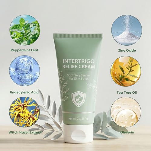 Intertrigo Relief Cream, Skin Fold Barrier Cream for Moisture & Friction Protection, Helps Soothe Irritated Skin, Reduce Moisture & Friction, 2 oz