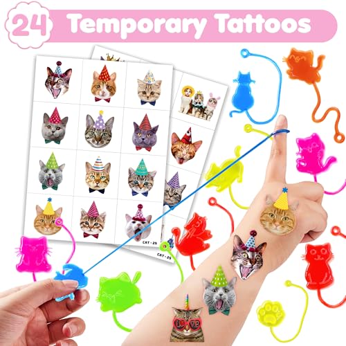 48 Pc Cat Party Favors Bundle - Stick Hands & Temp Tattoos