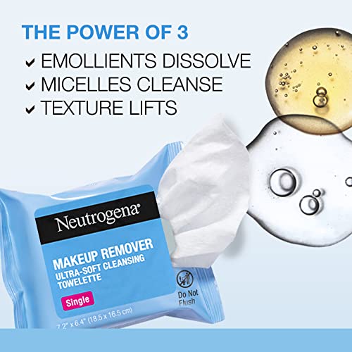 Neutrogena Makeup Remover Wipes, Individually Wrapped Daily Face Wipes for Waterproof Makeup, Travel & On-the-Go Singles, 20 Count