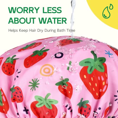 Kids Satin Lined Shower Cap, Waterproof Hair Protection Ages 3-10