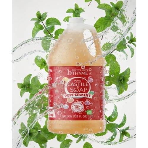 Brittanie's Pure Organic Castile Soap Refill, 1 Gallon Peppermint | Liquid Soap for Face, Body, Hands, Dishes, Pets, Laundry | Vegan, Non-GMO, Gluten-Free, Biodegradable | Made in USA